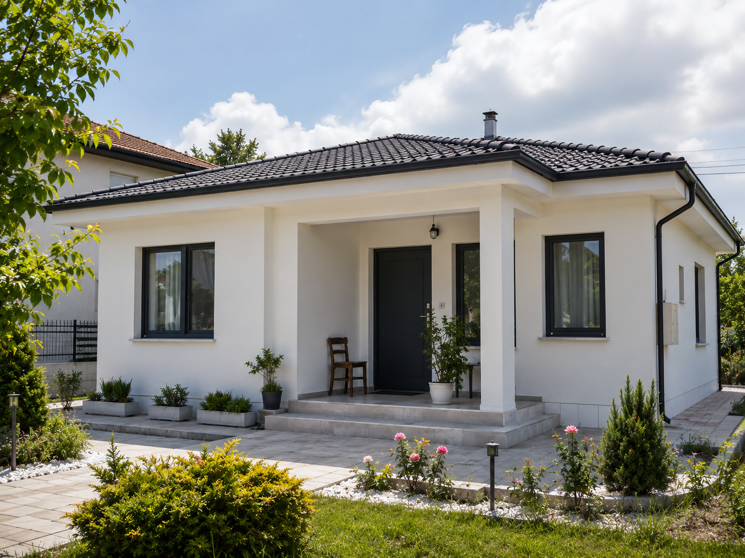 Bahçeli tek katlı hafif çelik ev dış cephe modeli