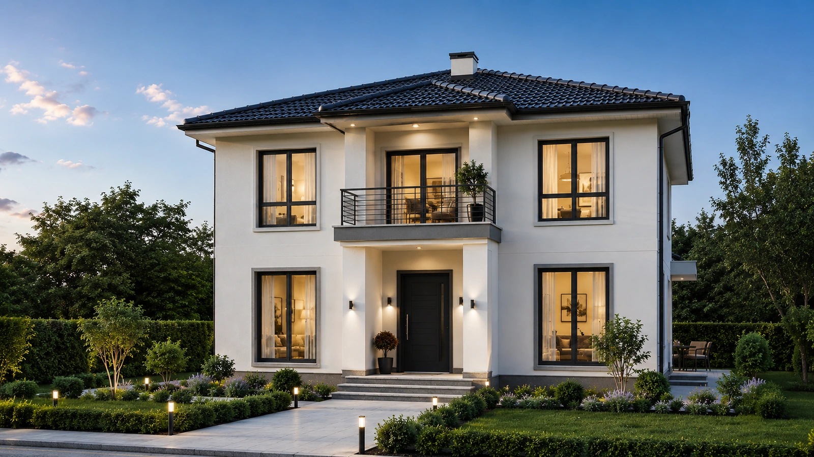 Bahçeli dubleks hafif çelik villa dış cephe modeli