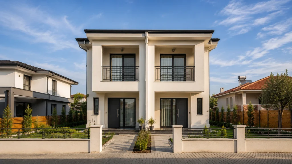 İki katlı ikiz hafif çelik villa dış cephe modeli