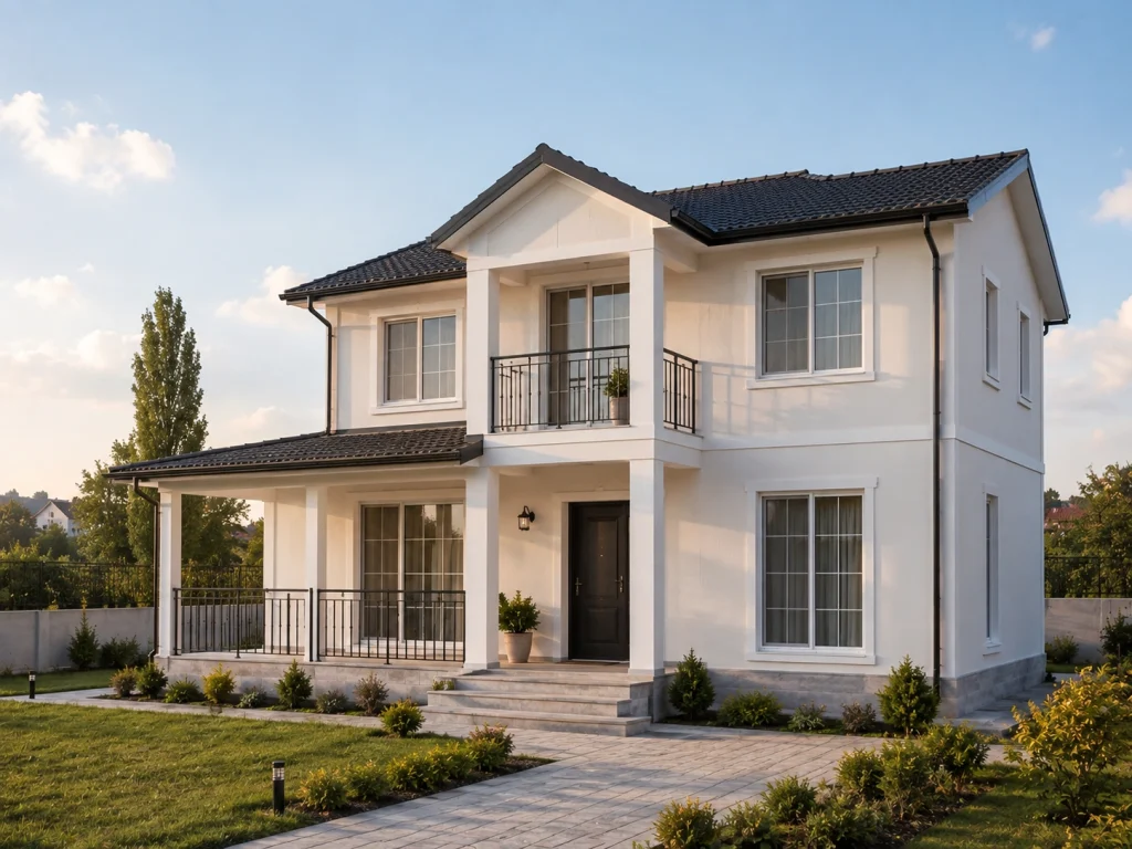 Bahçeli iki katlı prefabrik villa dış cephe modeli